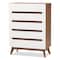 Baxton Studio Calypso Mid-Century White and Walnut Wood 5-Drawer Storage Chest 137-7501 - alternate 1